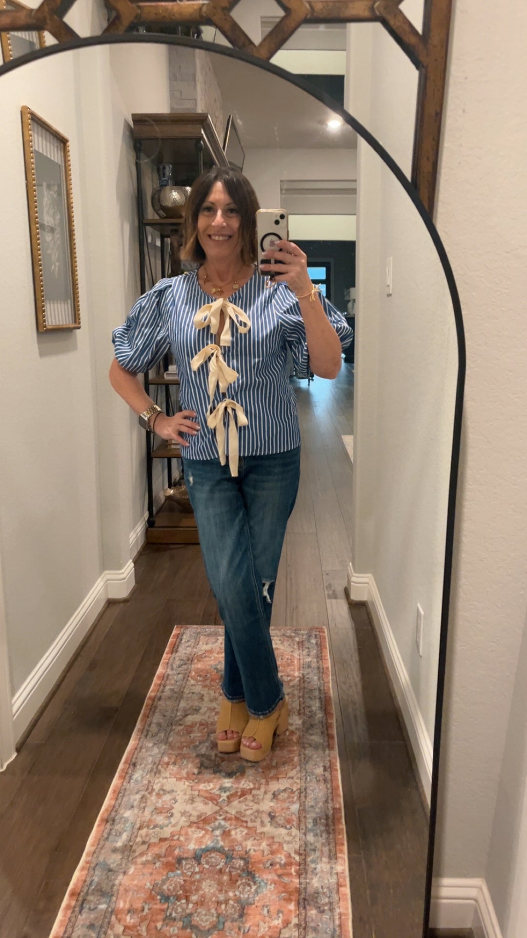 Blue and white striped blouse with bow - Marie Claire's House of Style