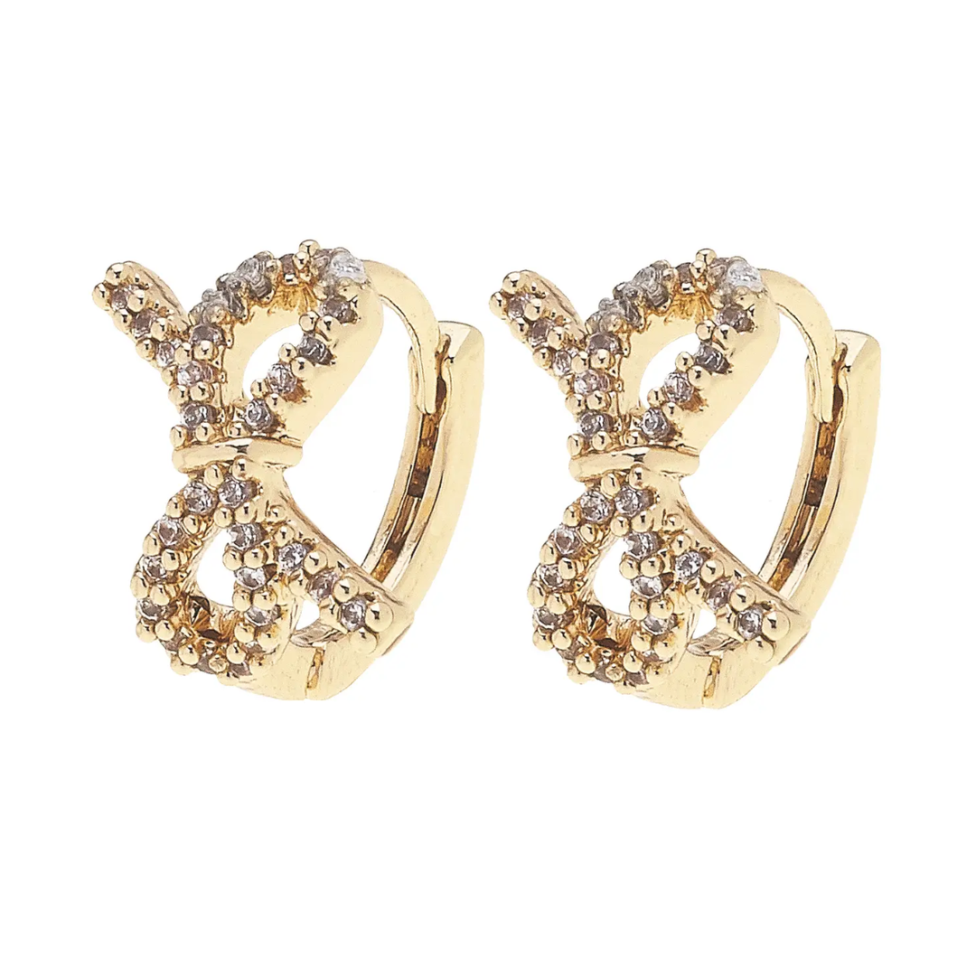Collins Pave Bow Mini Huggie Hoop Earrings in Shiny Gold - Marie Claire's House of Style
