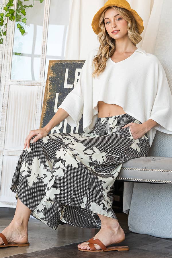 P5161 (SALE) Floral Print Wide Leg Pants - Marie Claire's House of Style
