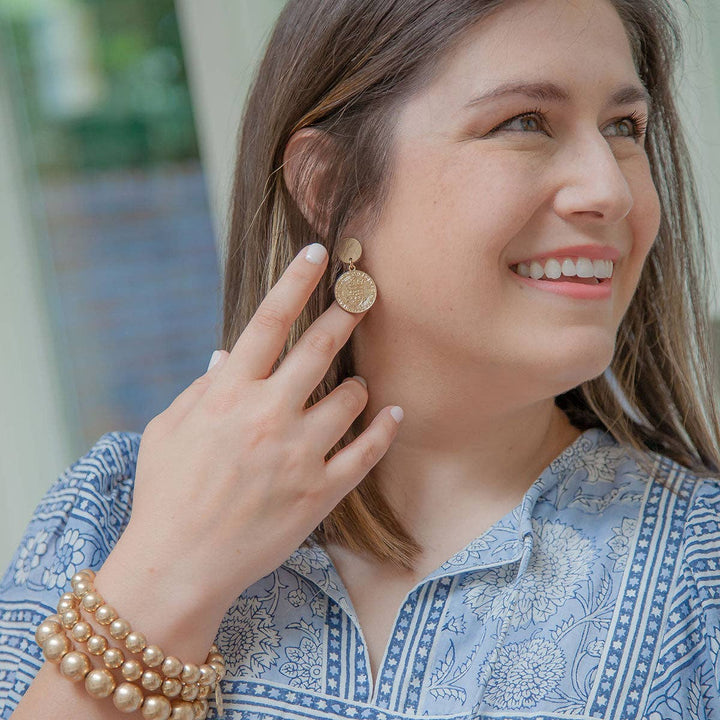 CANVAS Style x MaryCatherineStudio French Coin Drop Earrings in Worn Gold - Marie Claire's House of Style 