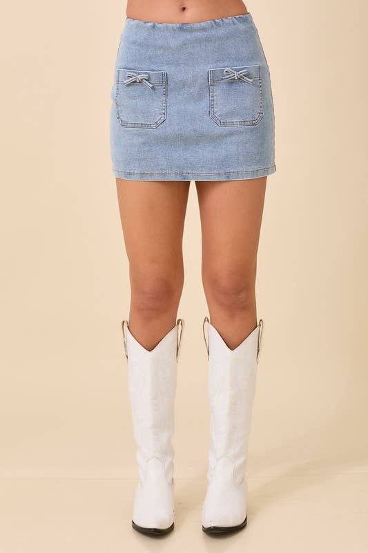 Mini Denim Skort With Front Pocket And Ribbon Bow - Marie Claire's House of Style 