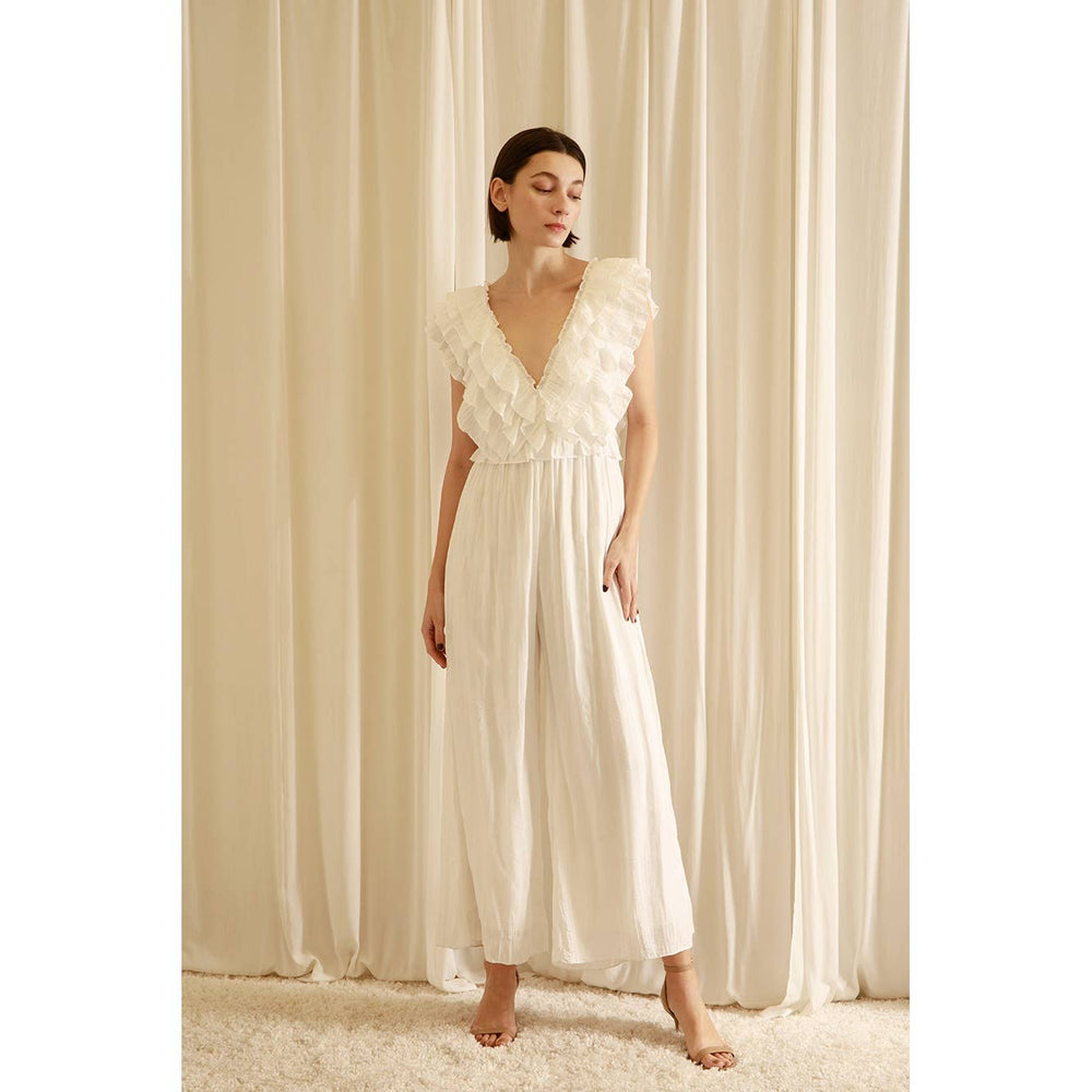 MONOCHROMATIC RUFFLED PRINT JUMPSUIT - Marie Claire's House of Style 