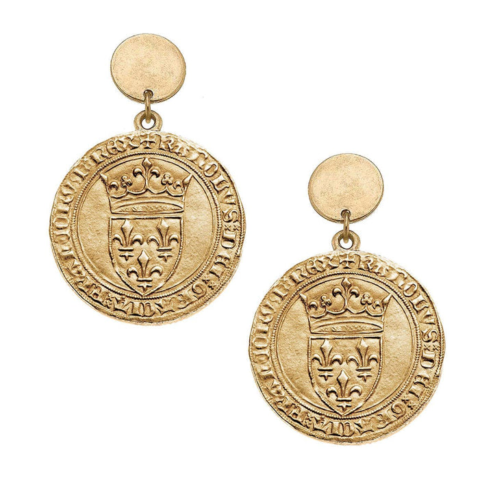 CANVAS Style x MaryCatherineStudio French Coin Drop Earrings in Worn Gold - Marie Claire's House of Style 
