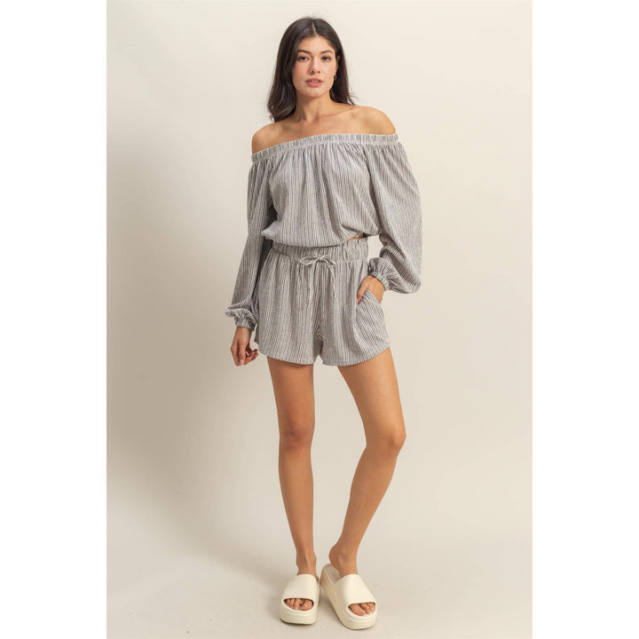 DZ25A835-SET-Off Shoulder Top And Short Set - Marie Claire's House of Style 