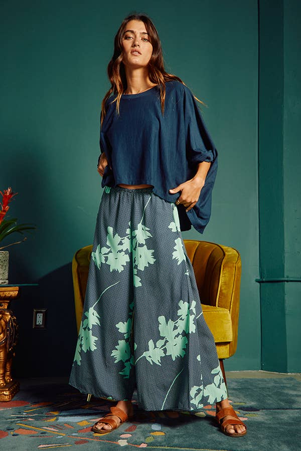 P5161 (SALE) Floral Print Wide Leg Pants - Marie Claire's House of Style 