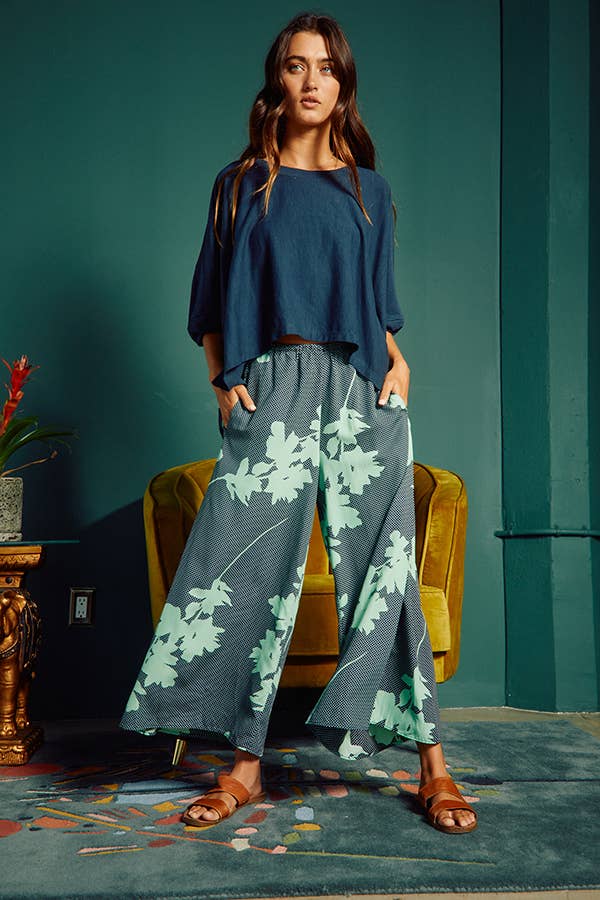 P5161 (SALE) Floral Print Wide Leg Pants - Marie Claire's House of Style 
