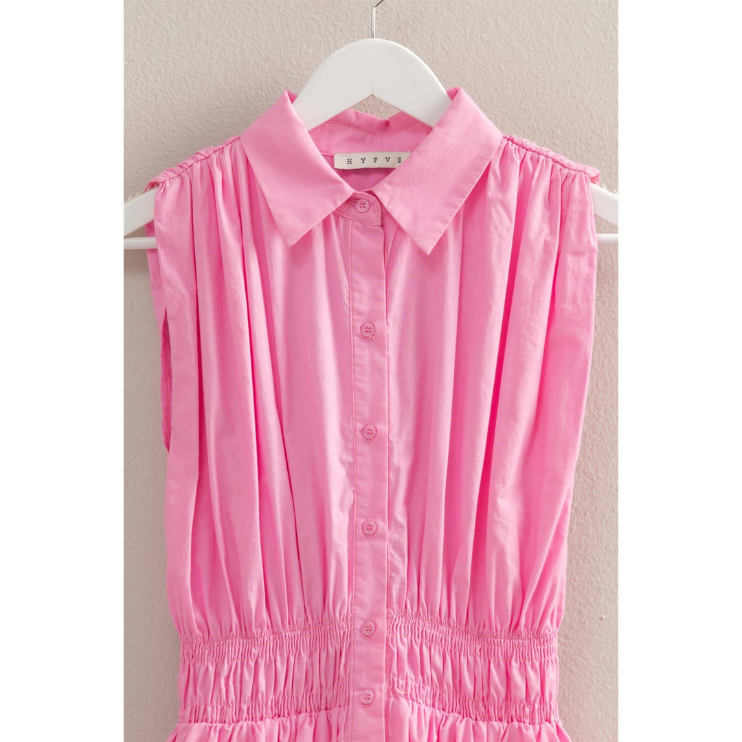 Elastic Waist Poplin  Sleeveless Dress