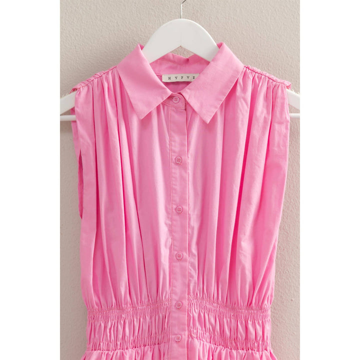 Elastic Waist Poplin  Sleeveless Dress