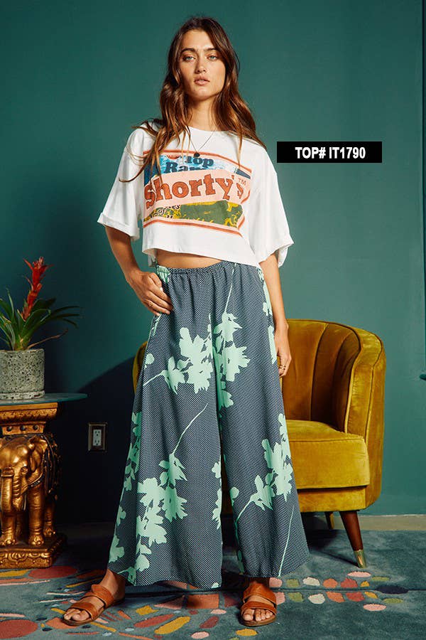 P5161 (SALE) Floral Print Wide Leg Pants - Marie Claire's House of Style 