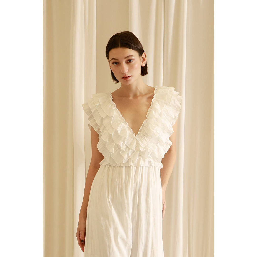 MONOCHROMATIC RUFFLED PRINT JUMPSUIT - Marie Claire's House of Style 