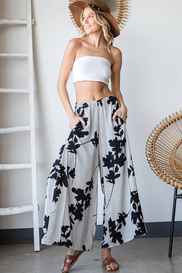 P5161 (SALE) Floral Print Wide Leg Pants - Marie Claire's House of Style 