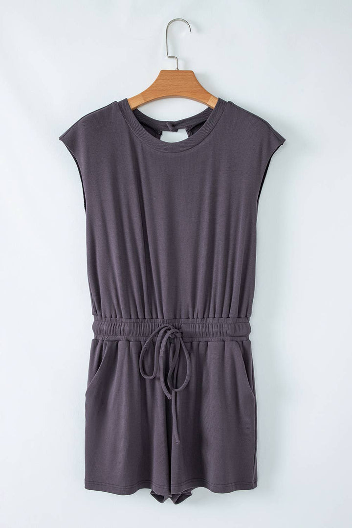 Open Back Cap Sleeve Drawstring Knit Romper | S-XL - Marie Claire's House of Style 