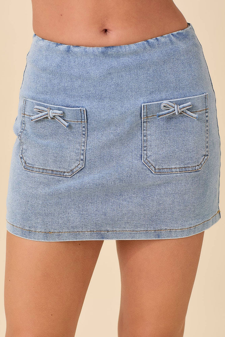 Mini Denim Skort With Front Pocket And Ribbon Bow - Marie Claire's House of Style 