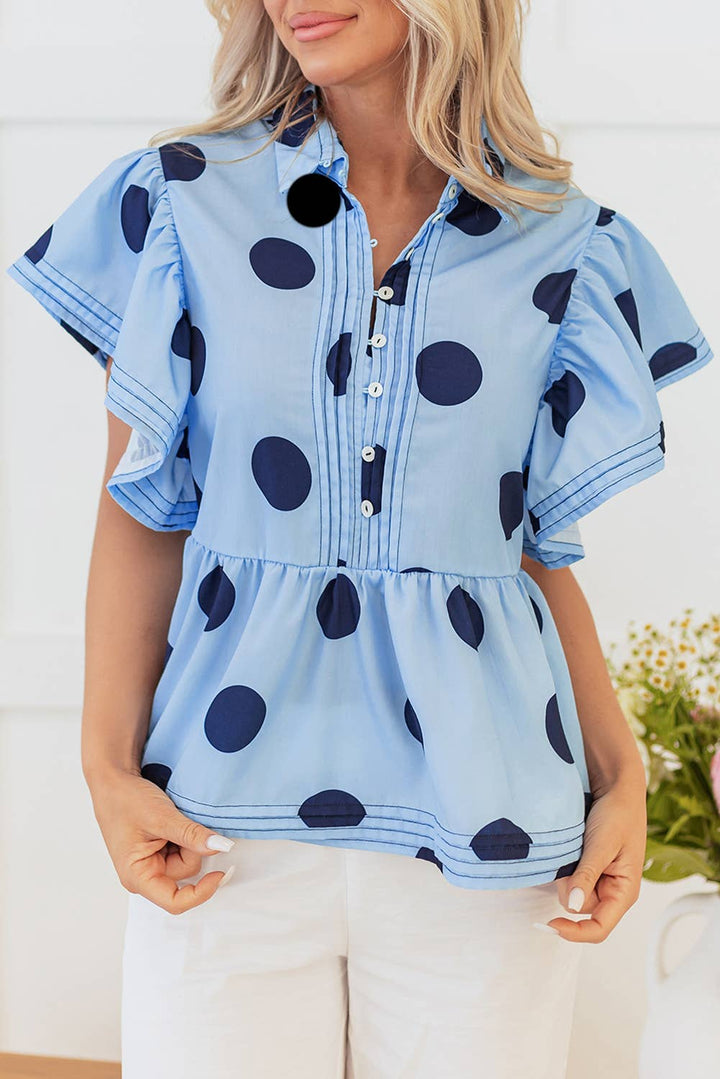 Polka Dot Print Ruffled Buttoned Summer Blouse - Marie Claire's House of Style 