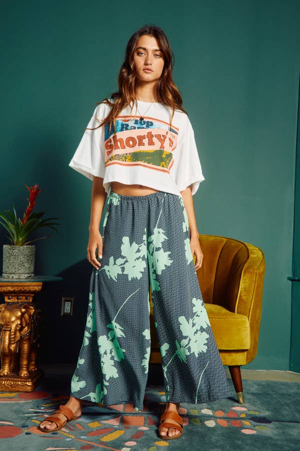 P5161 (SALE) Floral Print Wide Leg Pants - Marie Claire's House of Style 
