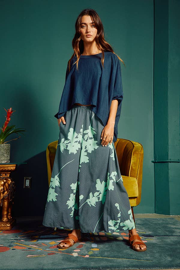 P5161 (SALE) Floral Print Wide Leg Pants - Marie Claire's House of Style 