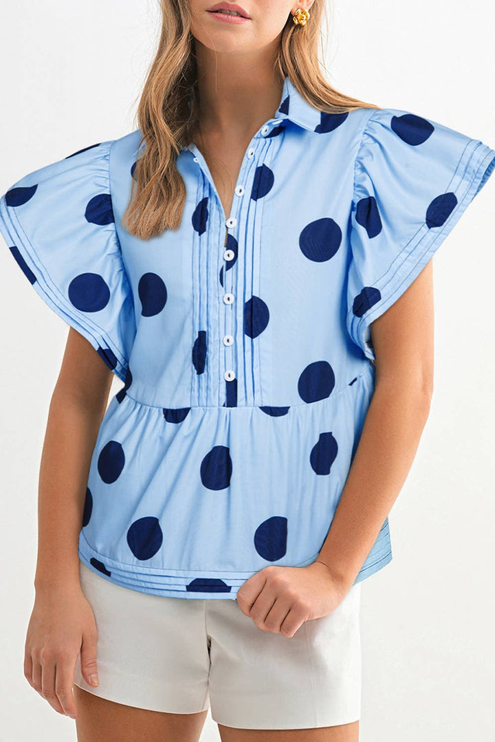 Polka Dot Print Ruffled Buttoned Summer Blouse - Marie Claire's House of Style 