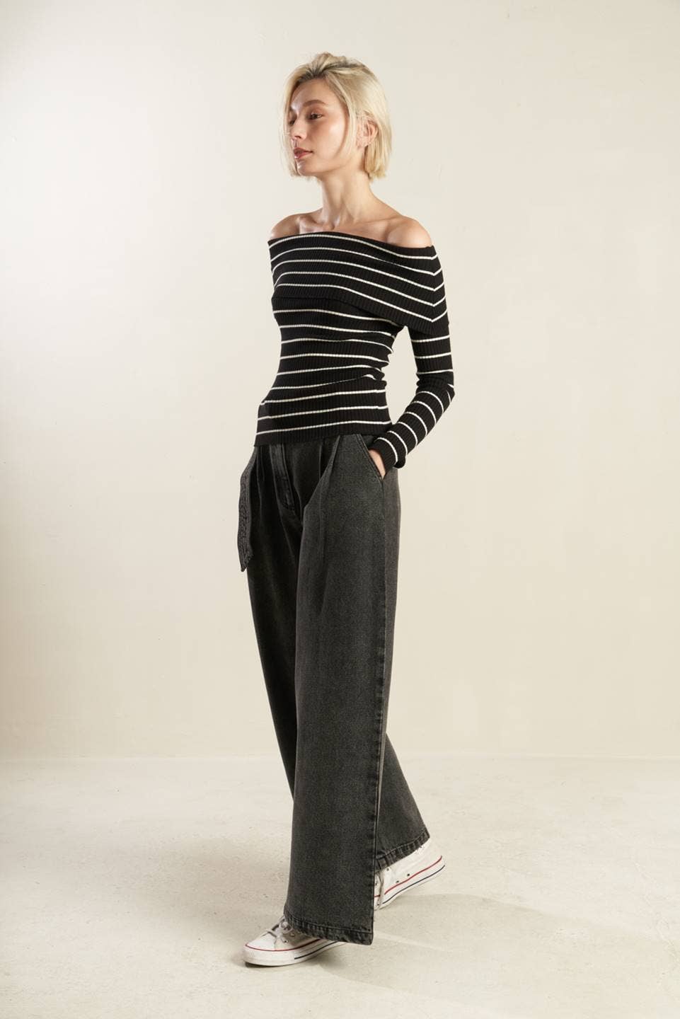 A striped sweater knit top