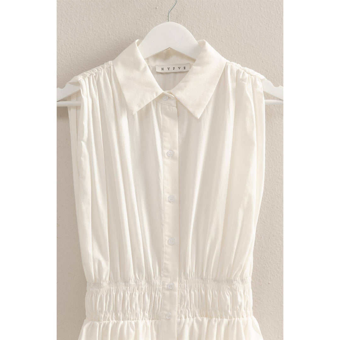 Elastic Waist Poplin  Sleeveless Dress