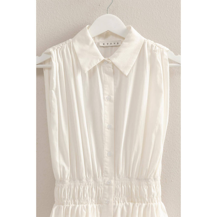 Elastic Waist Poplin  Sleeveless Dress