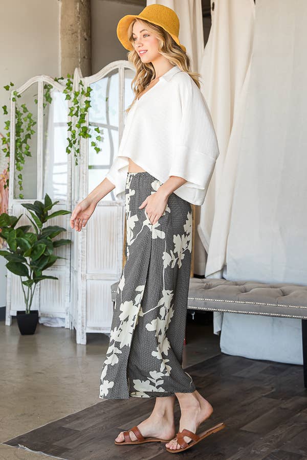 P5161 (SALE) Floral Print Wide Leg Pants - Marie Claire's House of Style 