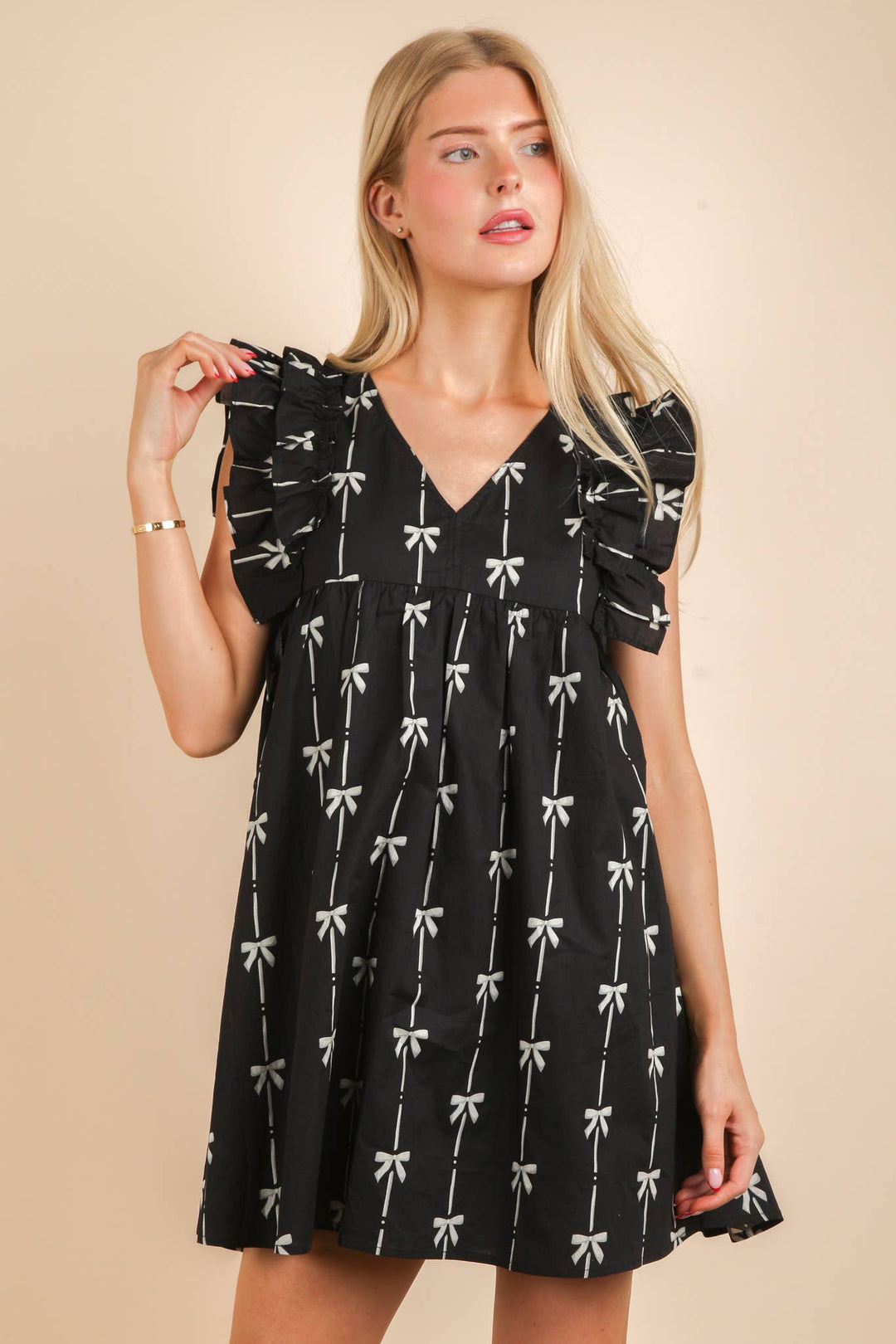 Bow Printed Sleeveless Mini Dress - Marie Claire's House of Style 