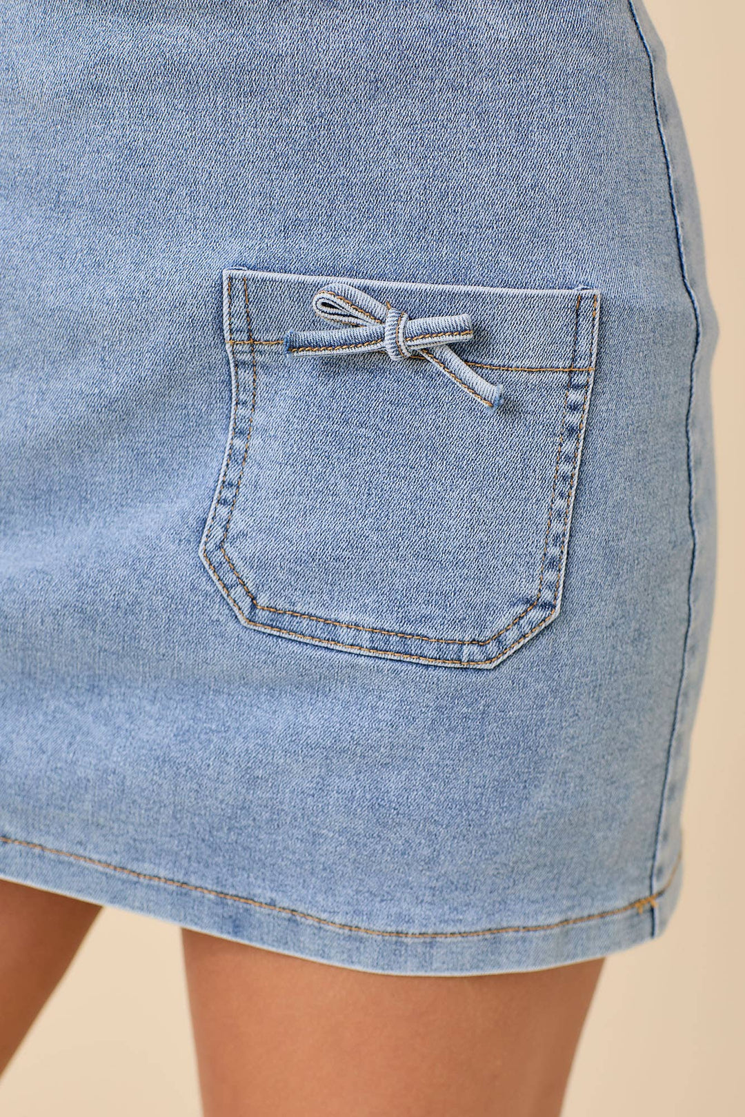 Mini Denim Skort With Front Pocket And Ribbon Bow - Marie Claire's House of Style 