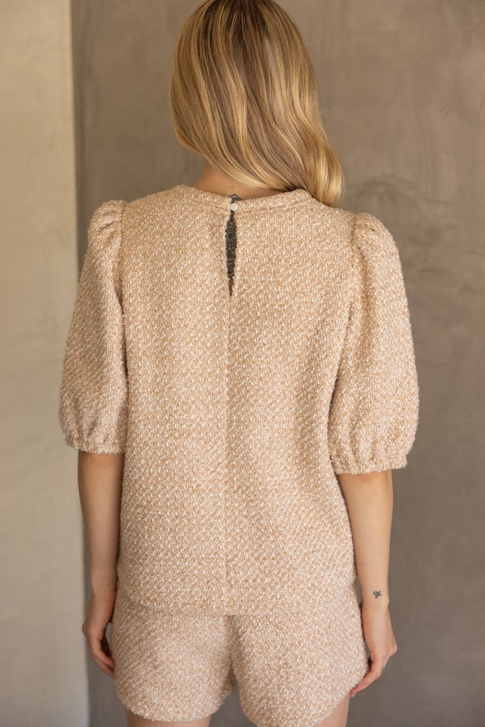 Mix Quilted and Tweed Fabric Half Sleeve Top - Marie Claire's House of Style 