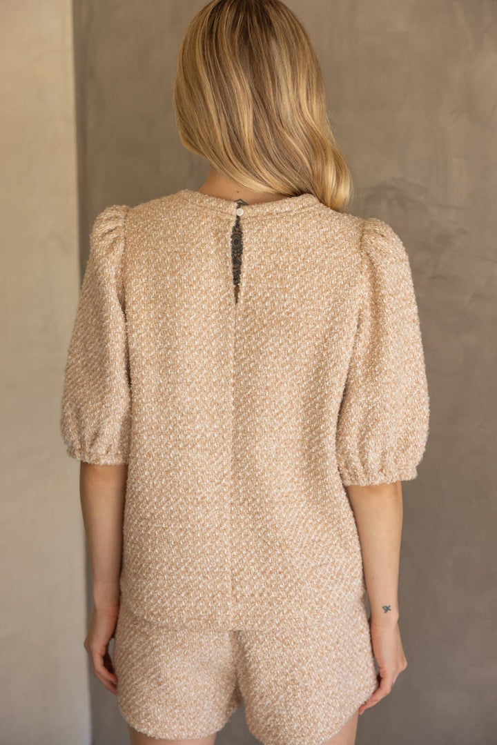 Mix Quilted and Tweed Fabric Half Sleeve Top - Marie Claire's House of Style 