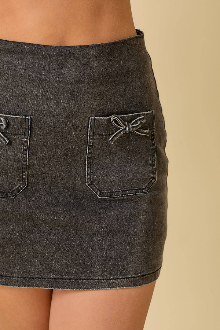 Mini Denim Skort With Front Pocket And Ribbon Bow - Marie Claire's House of Style 