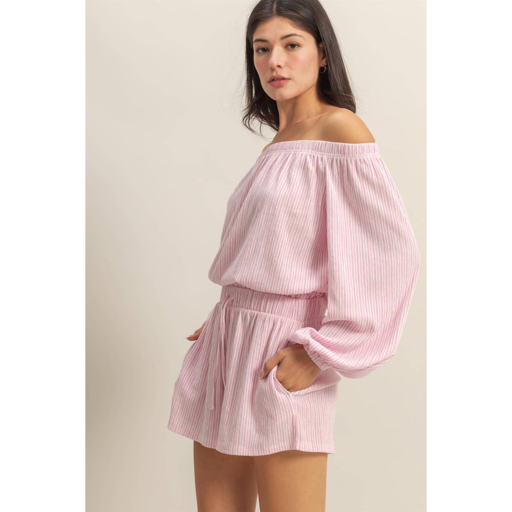 DZ25A835-SET-Off Shoulder Top And Short Set - Marie Claire's House of Style 