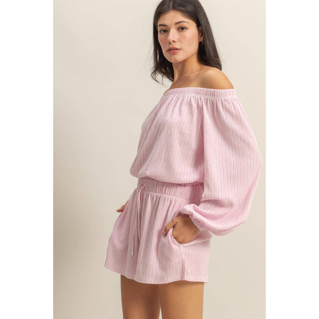 DZ25A835-SET-Off Shoulder Top And Short Set - Marie Claire's House of Style 