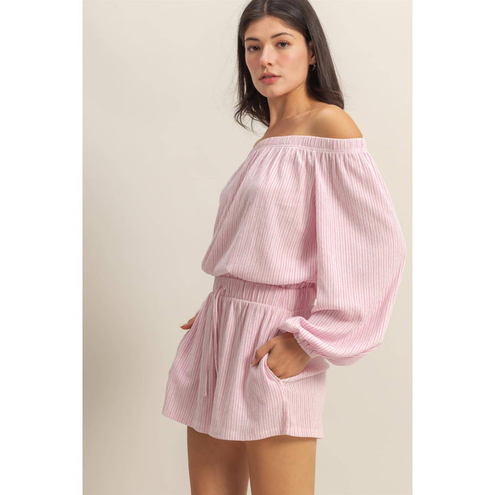 DZ25A835-SET-Off Shoulder Top And Short Set - Marie Claire's House of Style 