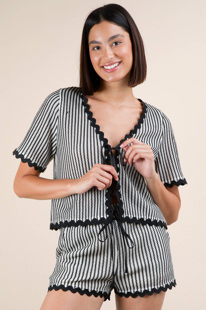 NT12019SET-Wave Trim Detail Knit Top & Shorts Set - Marie Claire's House of Style 