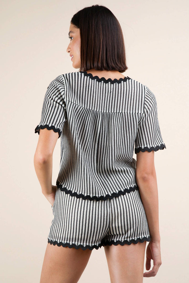 NT12019SET-Wave Trim Detail Knit Top & Shorts Set - Marie Claire's House of Style 