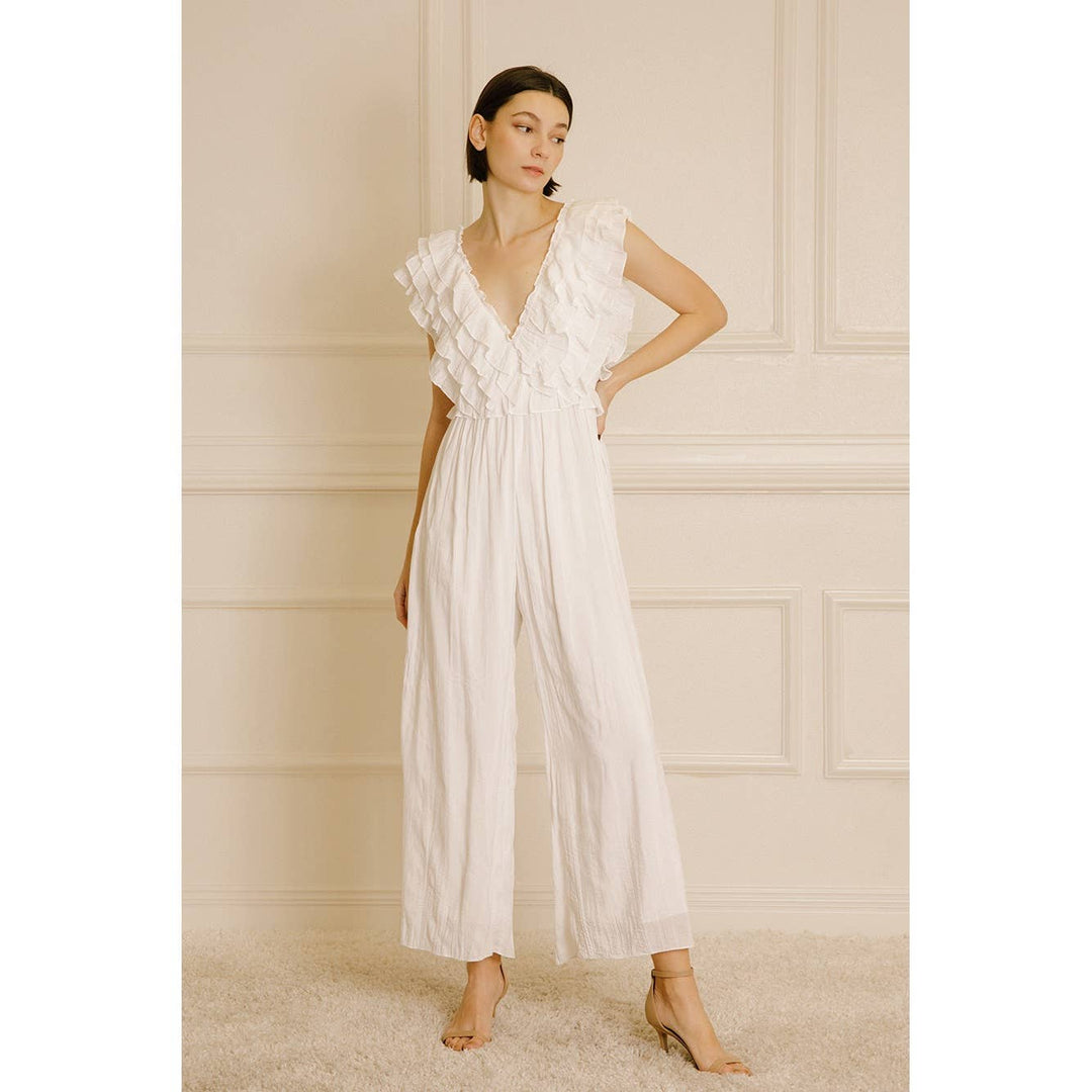 MONOCHROMATIC RUFFLED PRINT JUMPSUIT - Marie Claire's House of Style 