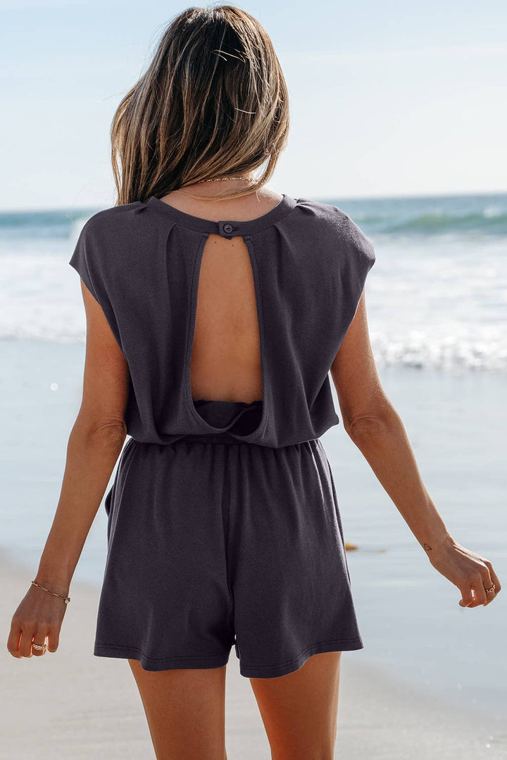 Open Back Cap Sleeve Drawstring Knit Romper | S-XL - Marie Claire's House of Style 