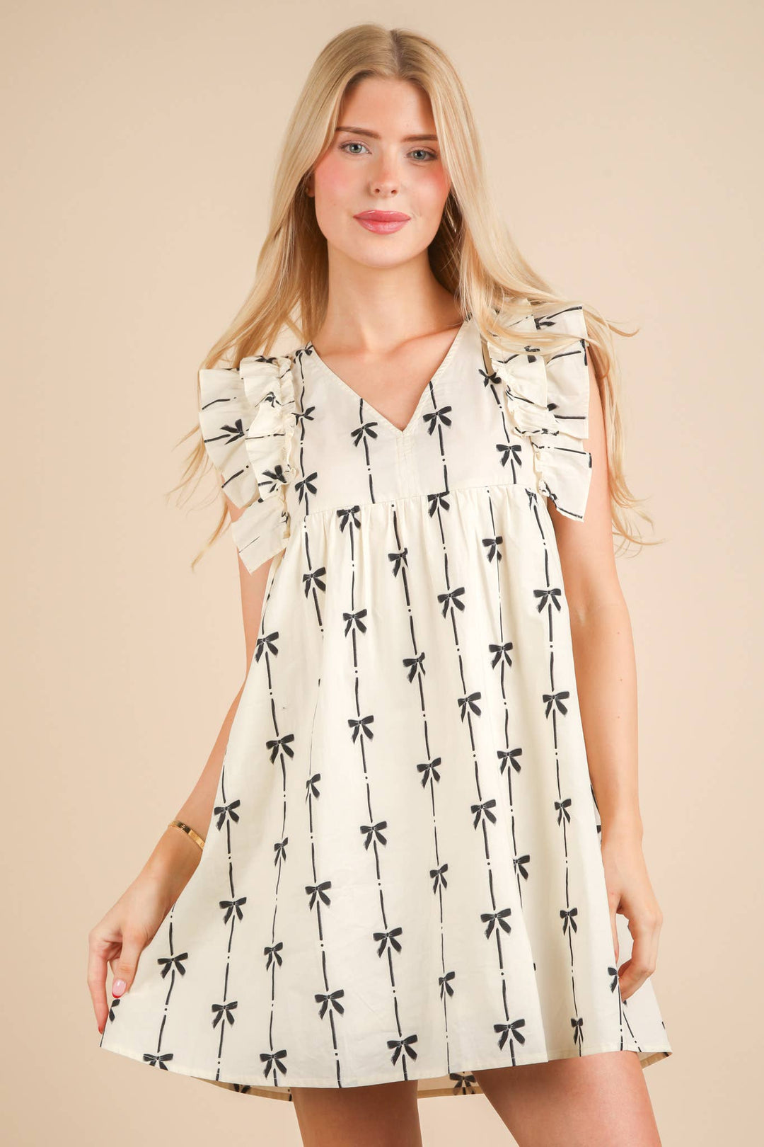 ND31668-Bow Printed Sleeveless Mini Dress - Marie Claire's House of Style 