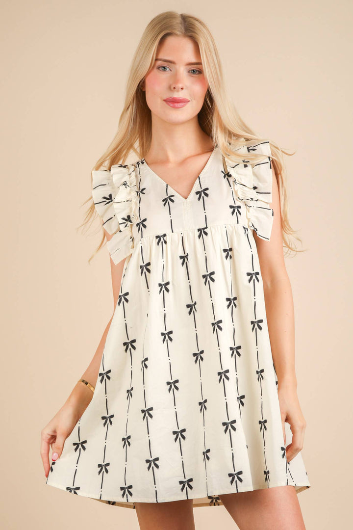 ND31668-Bow Printed Sleeveless Mini Dress - Marie Claire's House of Style 