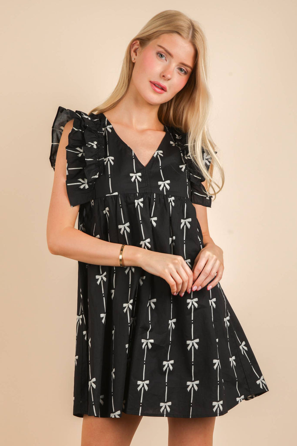 ND31668-Bow Printed Sleeveless Mini Dress - Marie Claire's House of Style 