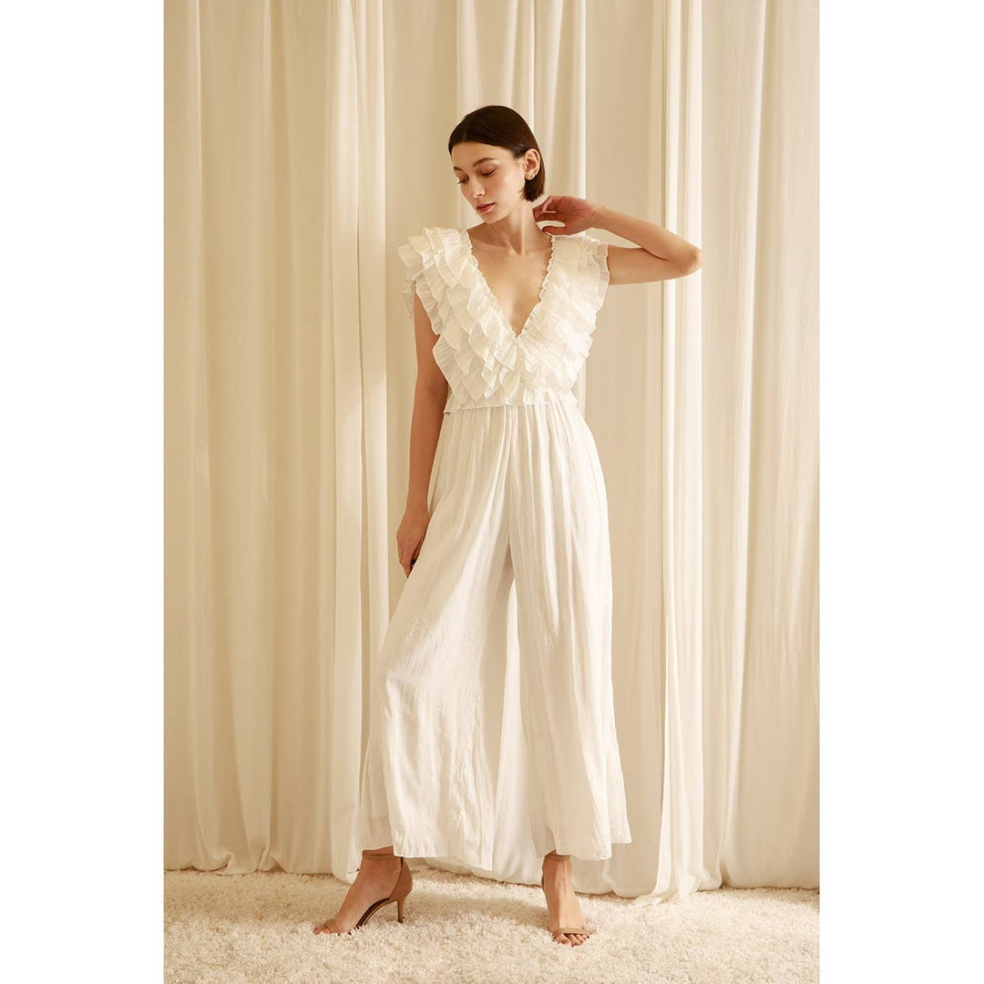 MONOCHROMATIC RUFFLED PRINT JUMPSUIT - Marie Claire's House of Style 