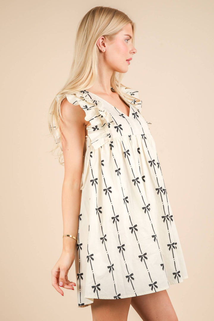 ND31668-Bow Printed Sleeveless Mini Dress - Marie Claire's House of Style 