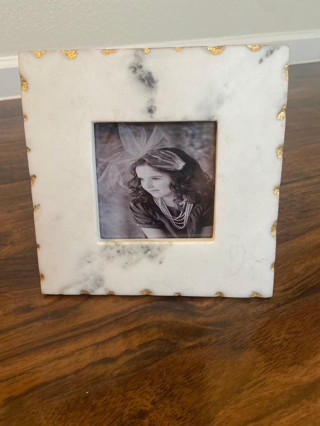 White Marble Photo Frame with Gold Trim 4x4 opening - Marie Claire's House of Style 