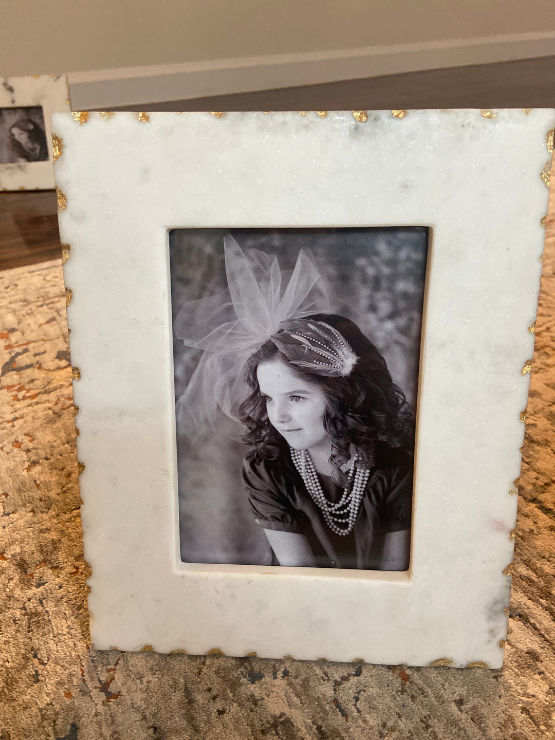 White Marble Photo Frame with Gold Trim 5x7 opening - Marie Claire's House of Style 