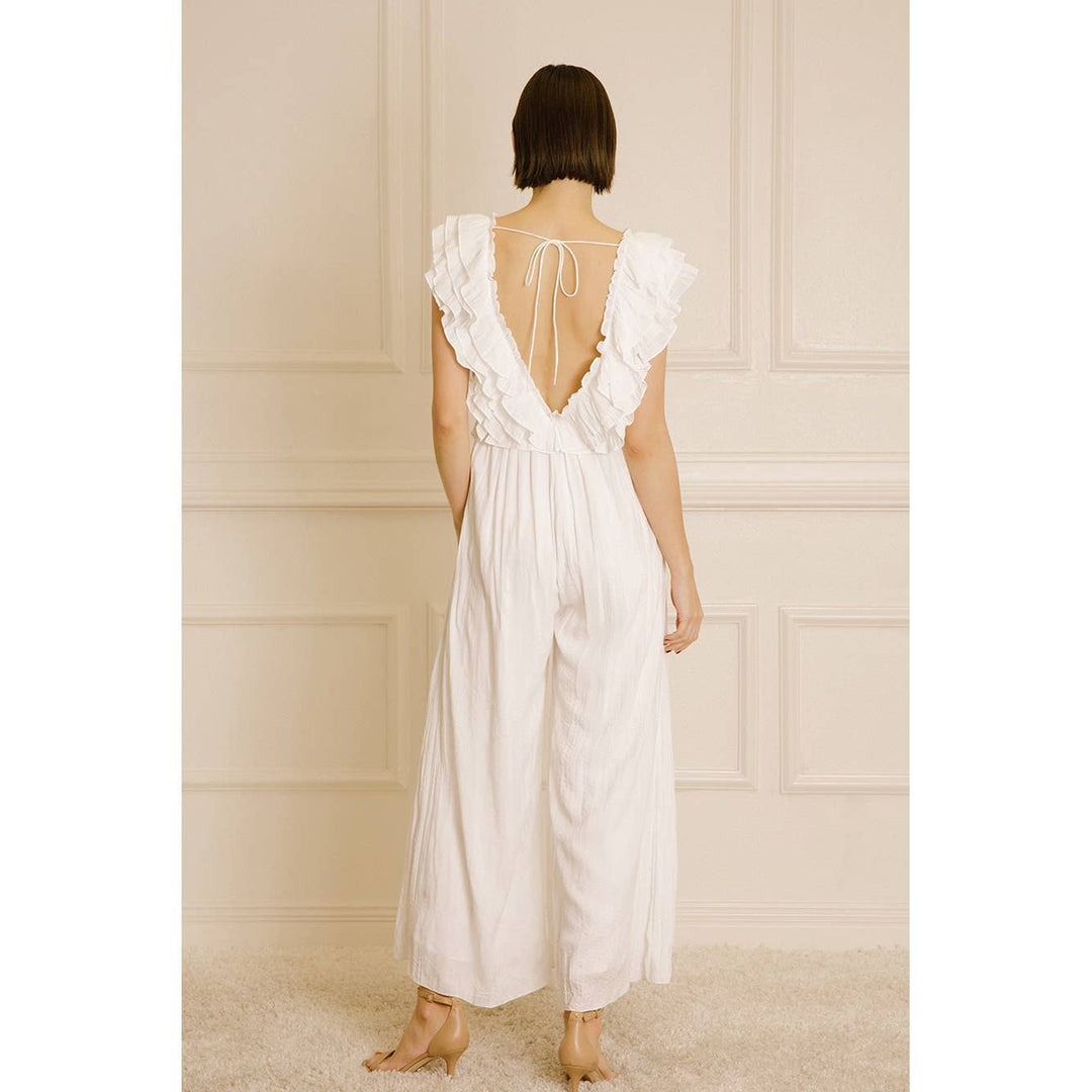 MONOCHROMATIC RUFFLED PRINT JUMPSUIT - Marie Claire's House of Style 