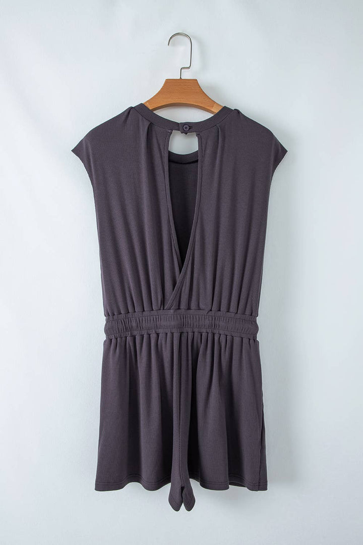 Open Back Cap Sleeve Drawstring Knit Romper | S-XL - Marie Claire's House of Style 