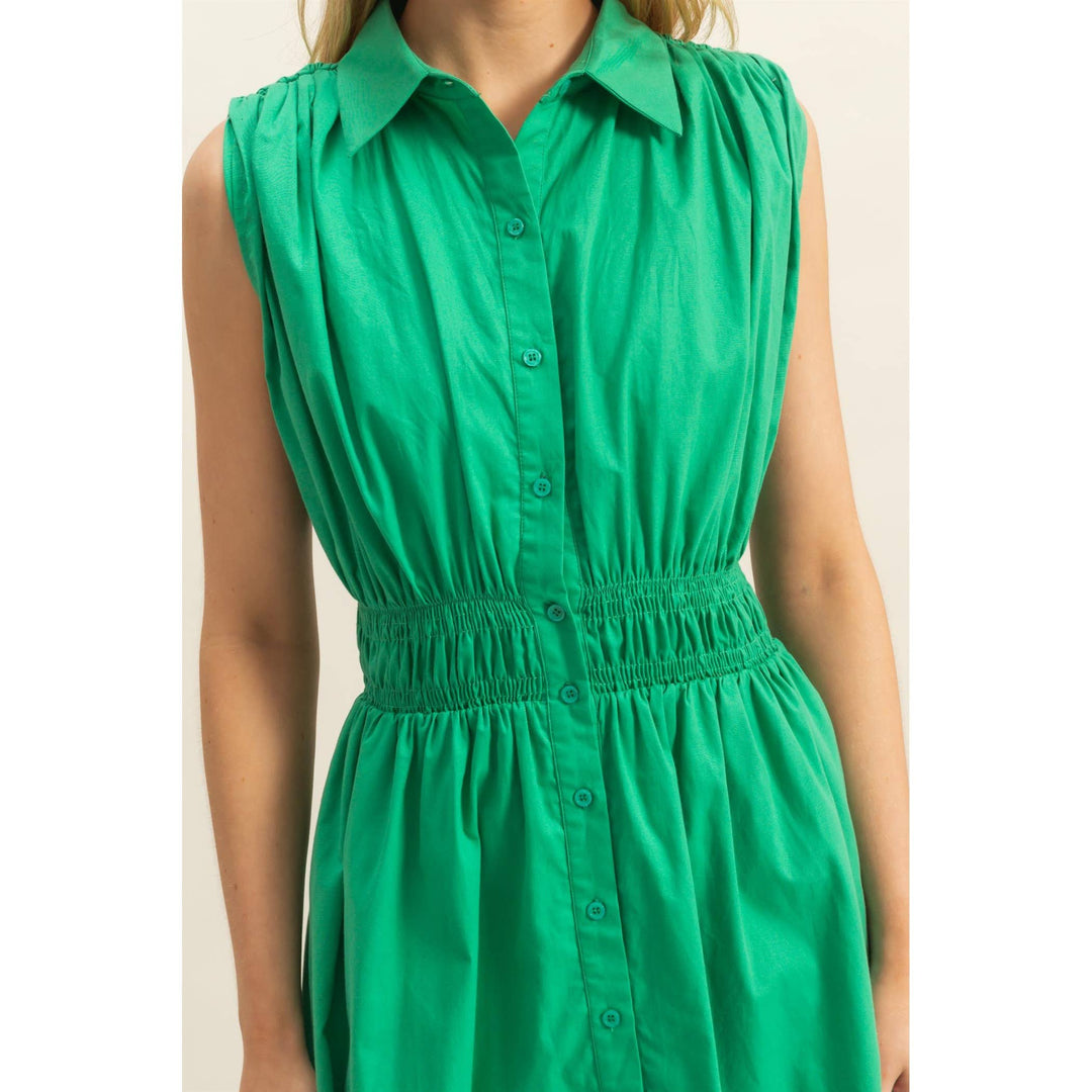 Elastic Waist Poplin  Sleeveless Dress