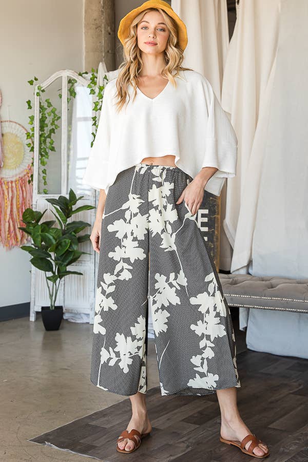 P5161 (SALE) Floral Print Wide Leg Pants - Marie Claire's House of Style 