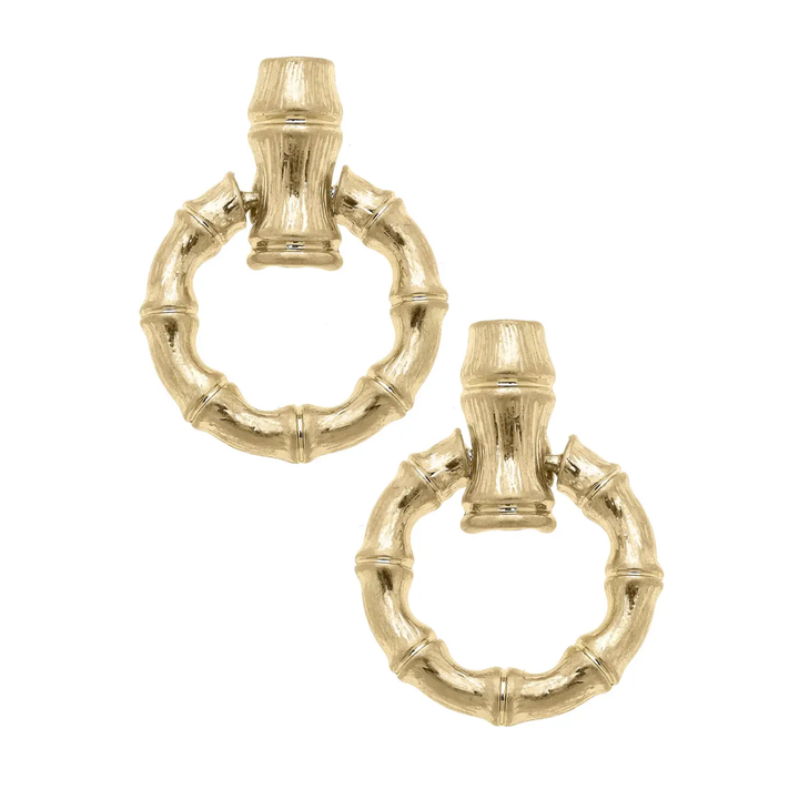 Pippa Bamboo Horsebit Earrings in Shiny Gold