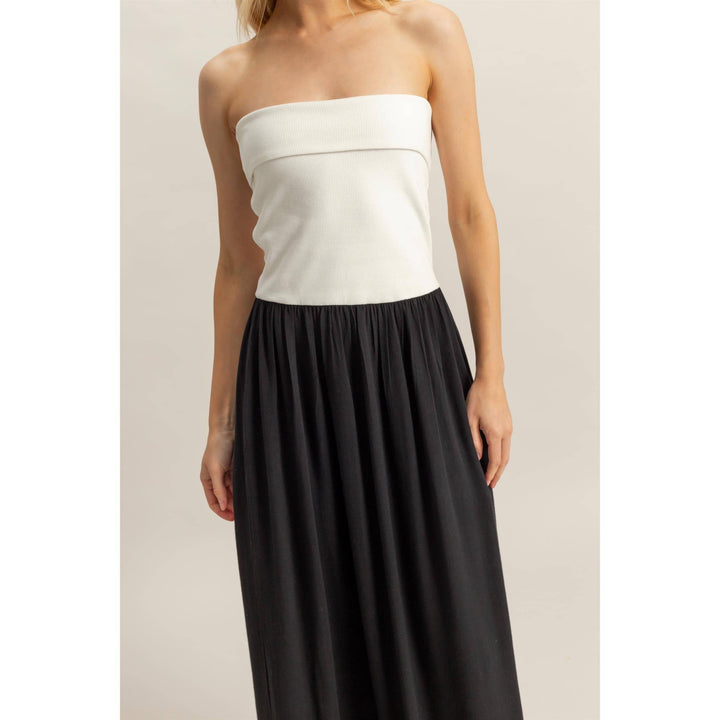 HF25E021-Mixed Fabric Tube Maxi Dresss - Marie Claire's House of Style 